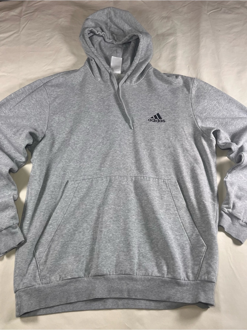 adidas Men’s Gray Cotton Blend Fleece Pullover Hoodie Logo Pocket Size L